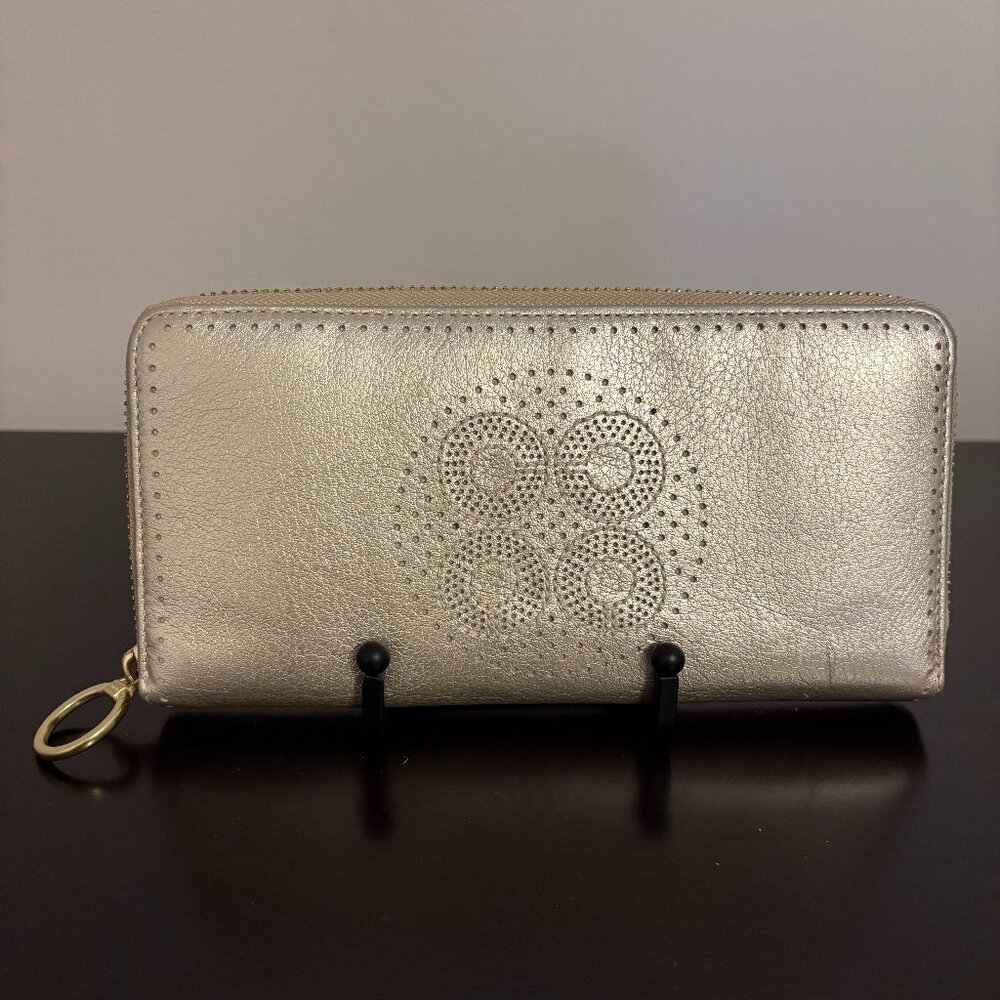 Coach Audrey Perforated C Gold Metallic Zip Around Accordion Wallet - Picture 1 of 8